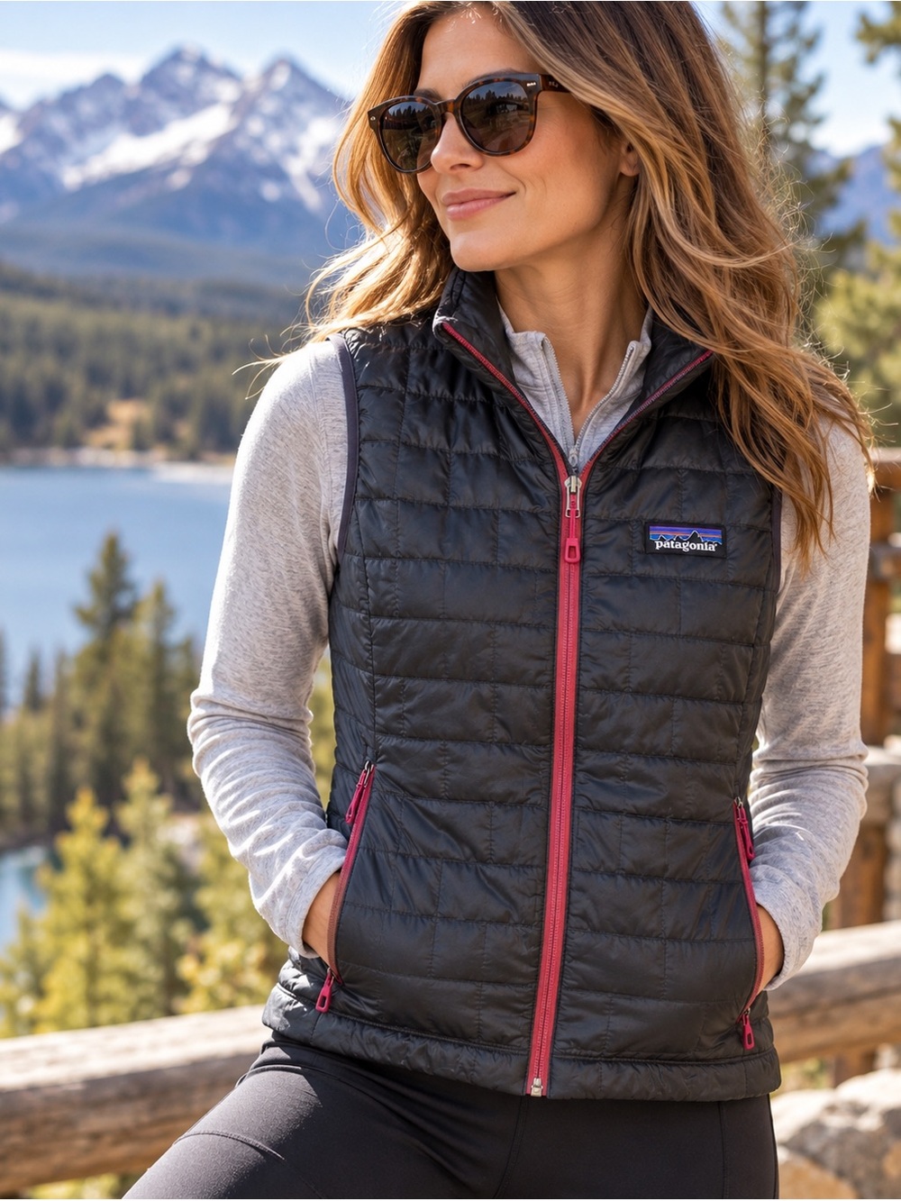 Patagonia Nano Puff Vest Women’s S Gray Burgundy PrimaLoft STY84247